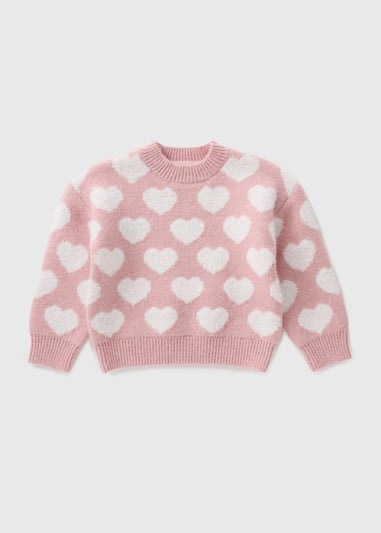 Girls Pink Heart Knitted Jumper (1-7yrs)