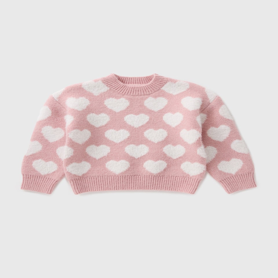 Girls Pink Heart Knitted Jumper (1-7yrs)