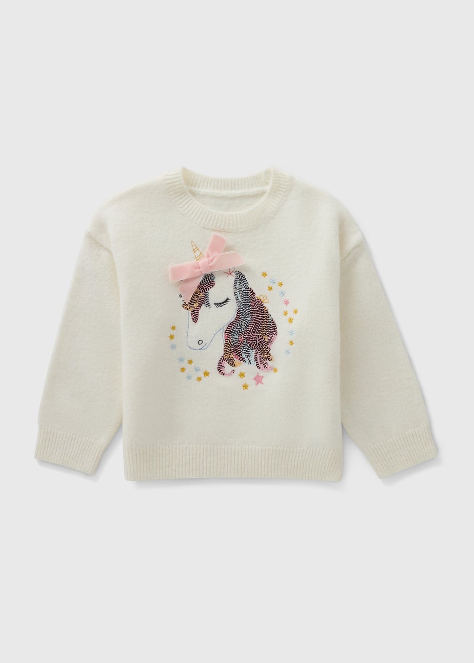 Girls Cream Unicorn Knitted Jumper (1-7yrs)