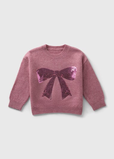 Girls Pink Sparkle Bow Jumper (1-7yrs)