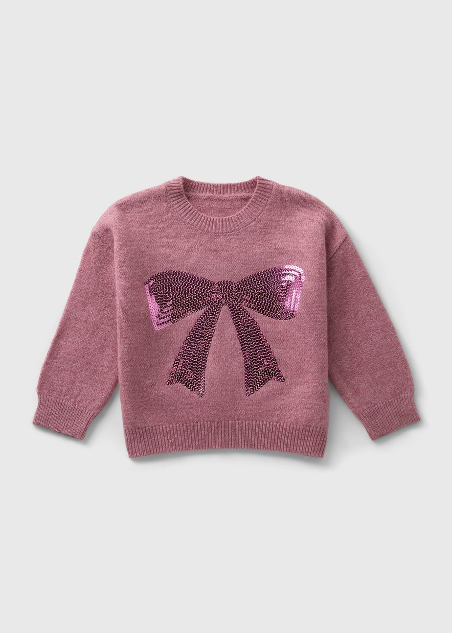 Girls Pink Sparkle Bow Jumper (1-7yrs)