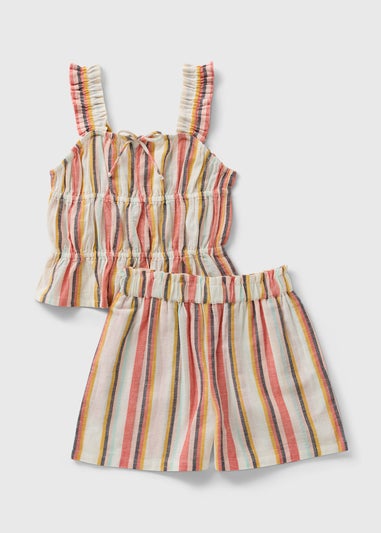 Girls Orange Striped Top & Short Set (7-15yrs)