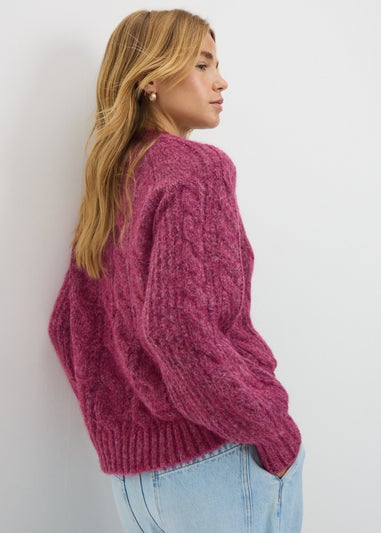 Raspberry Cable Knit Jumper