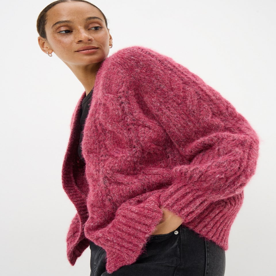 Raspberry Cable Knit Cardigan