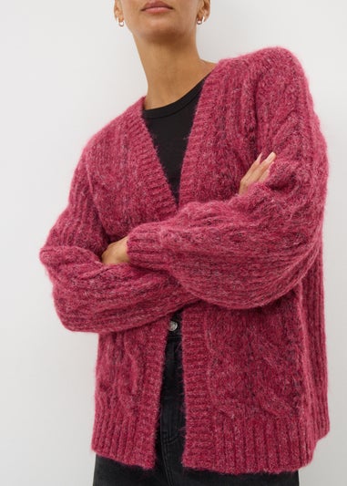 Raspberry Cable Knit Cardigan