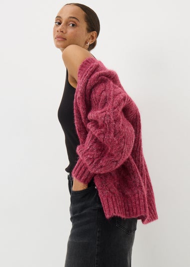 Raspberry Cable Knit Cardigan