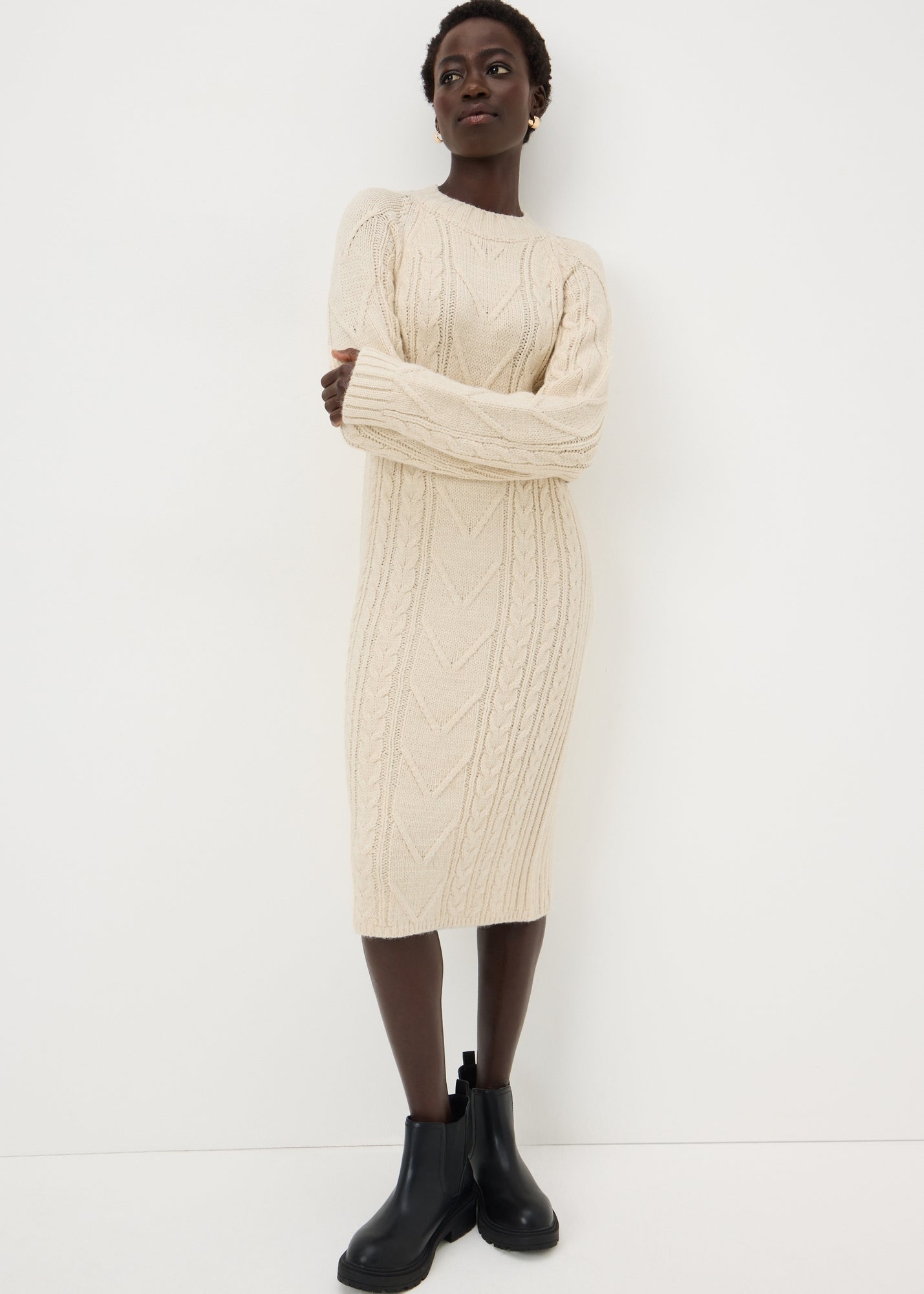 トップス andmary Allyn cable knit dress beige andmary Allyn cable knit dress beige Cream Maxi Knitted Cable