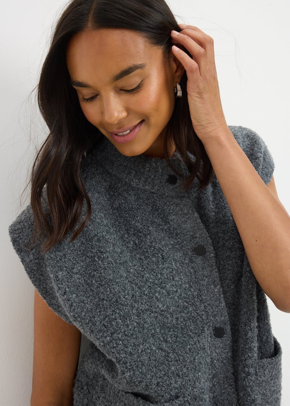 Grey Boucle Sleeveless Cardigan