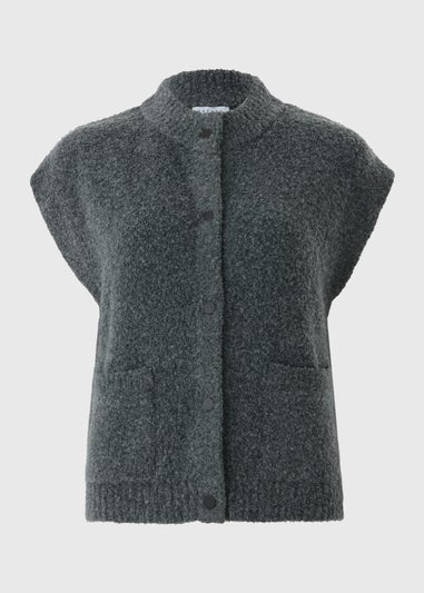 Grey Boucle Sleeveless Cardigan