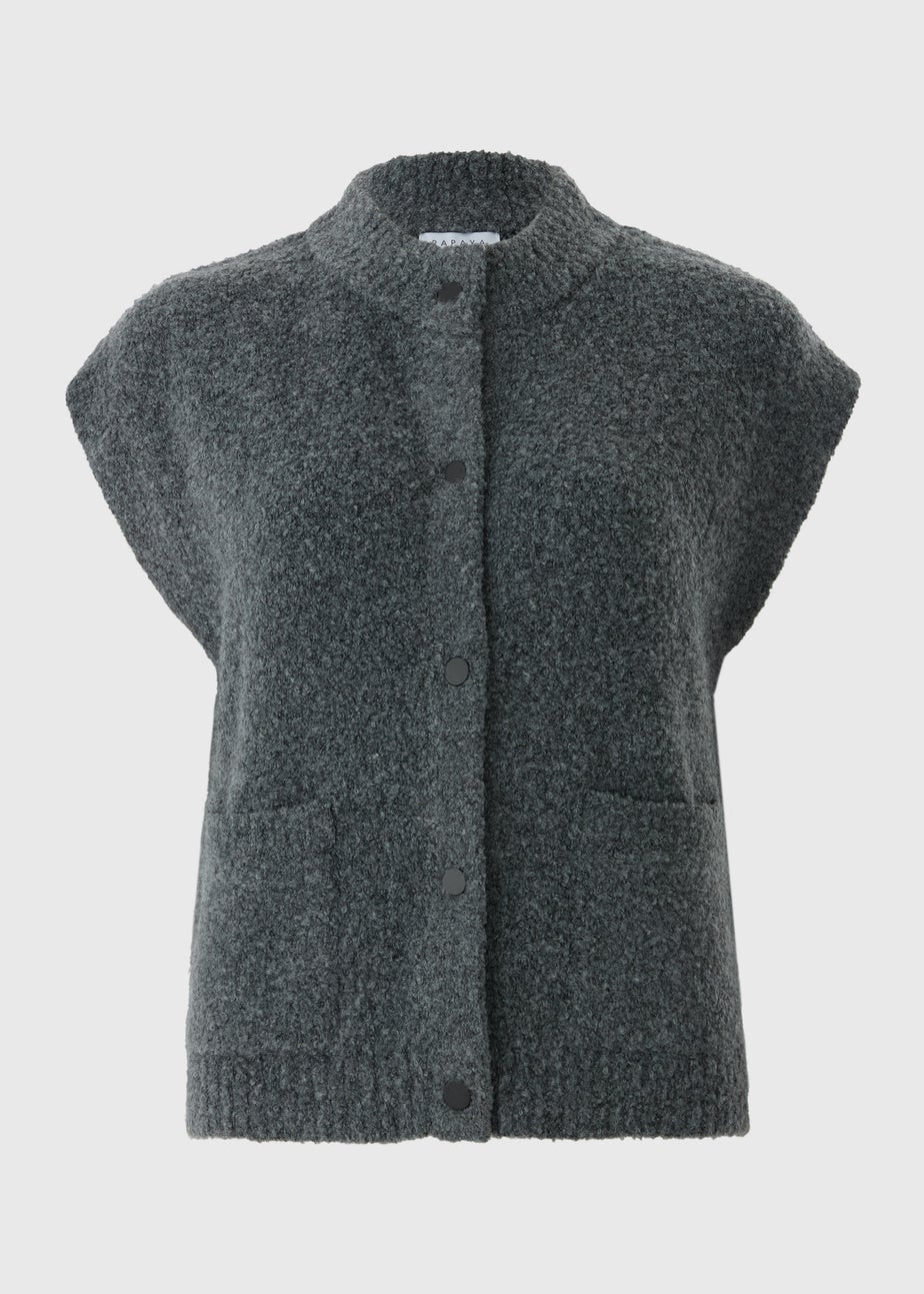 Grey Boucle Sleeveless Cardigan