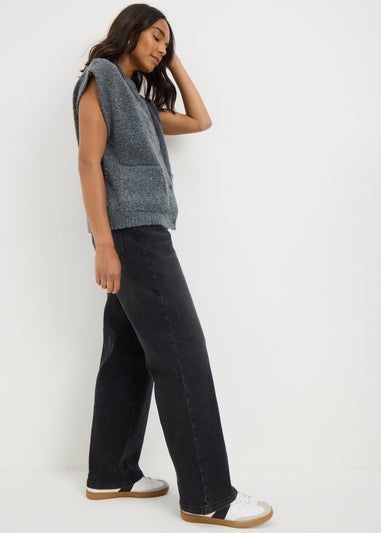 Grey Boucle Sleeveless Cardigan