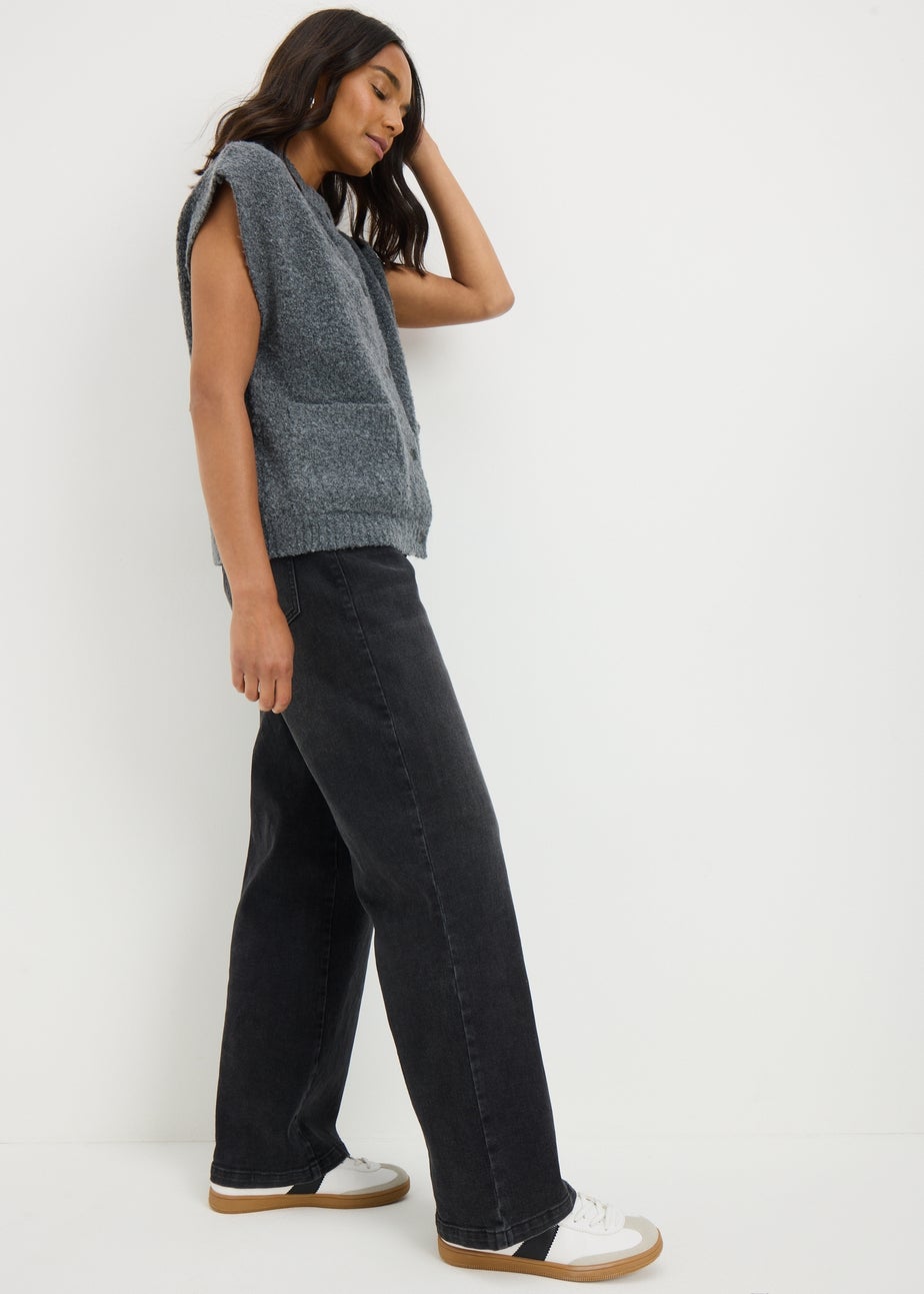 Grey Boucle Sleeveless Cardigan