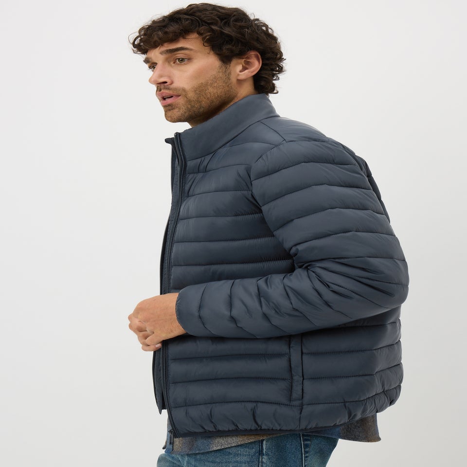 Navy Puffer Funnel Coat