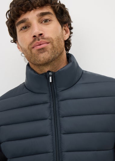 Navy Puffer Funnel Coat