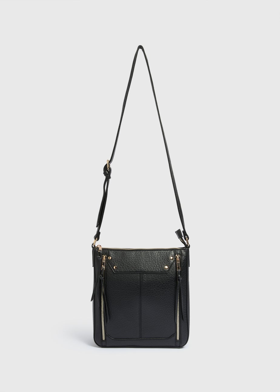Black Faux Leather Messenger Crossbody Bag