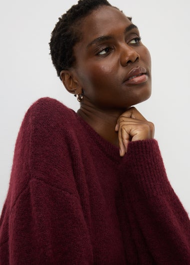 Burgundy Fluffy Oversized Jumper