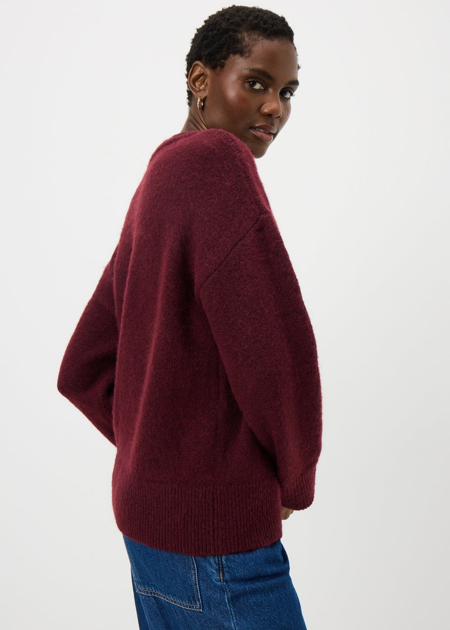 Burgundy Fluffy Oversized Jumper