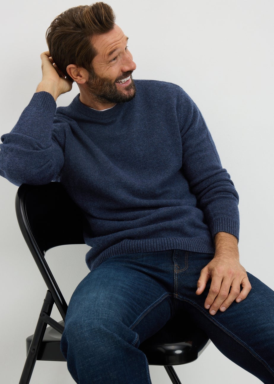 Lincoln Navy Crew Neck Lambswool Jumper