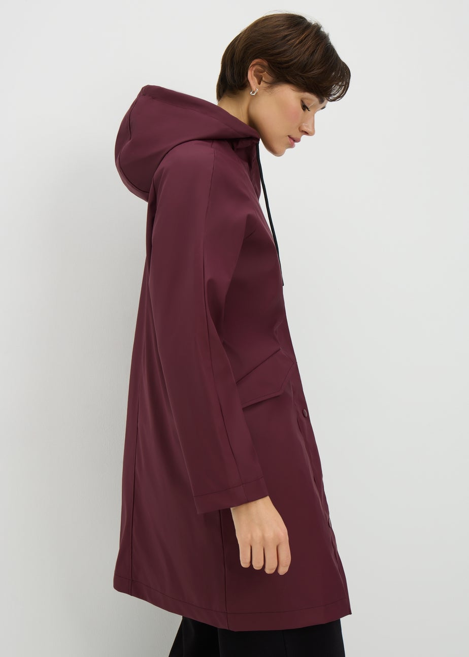 Burgundy Rubberised Showerproof Long Parka Coat
