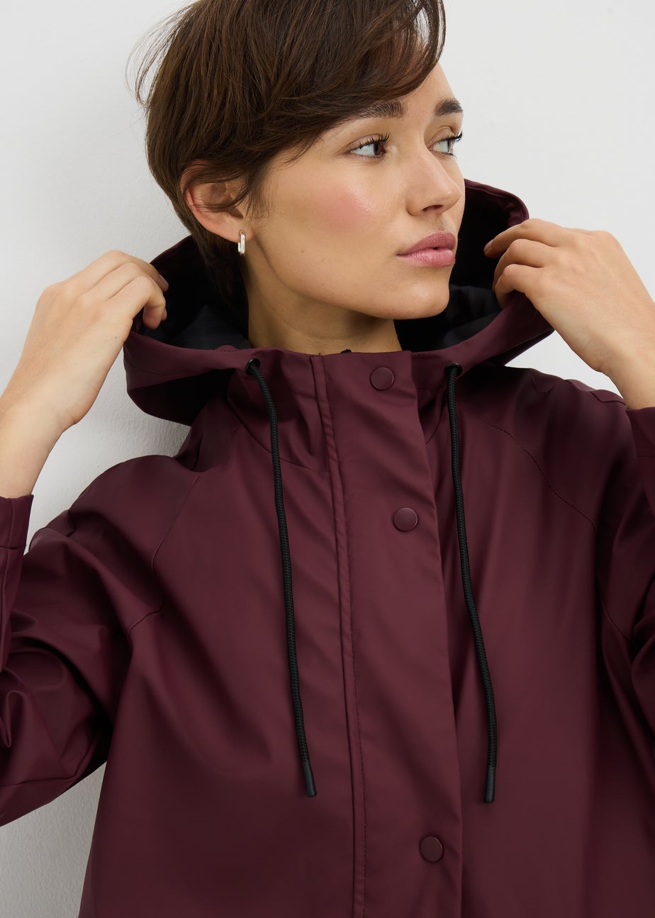 Burgundy Rubberised Showerproof Long Parka Coat