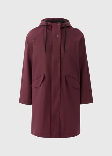 Burgundy Rubberised Showerproof Long Parka Coat