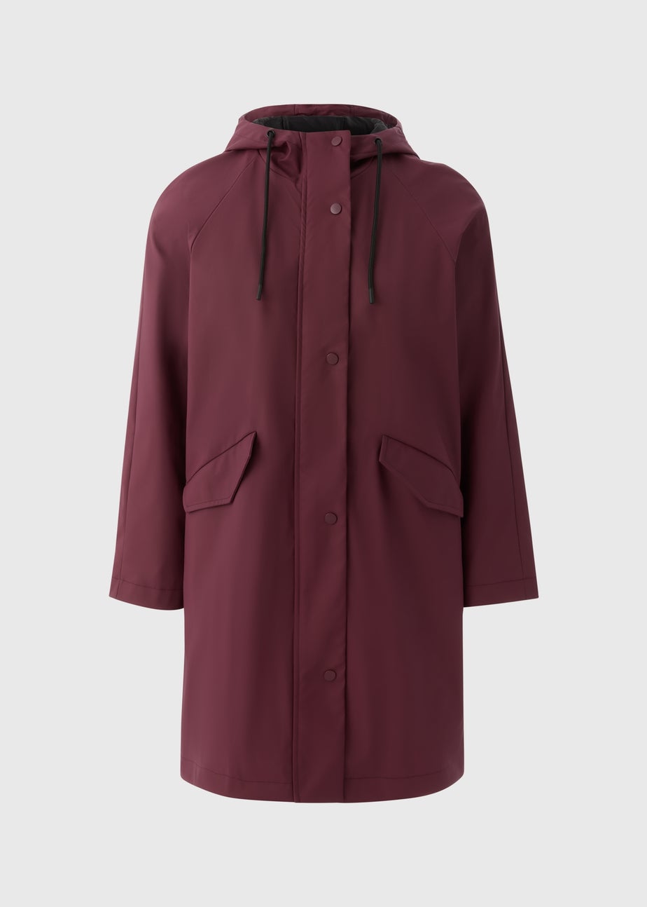 Burgundy Rubberised Showerproof Long Parka Coat