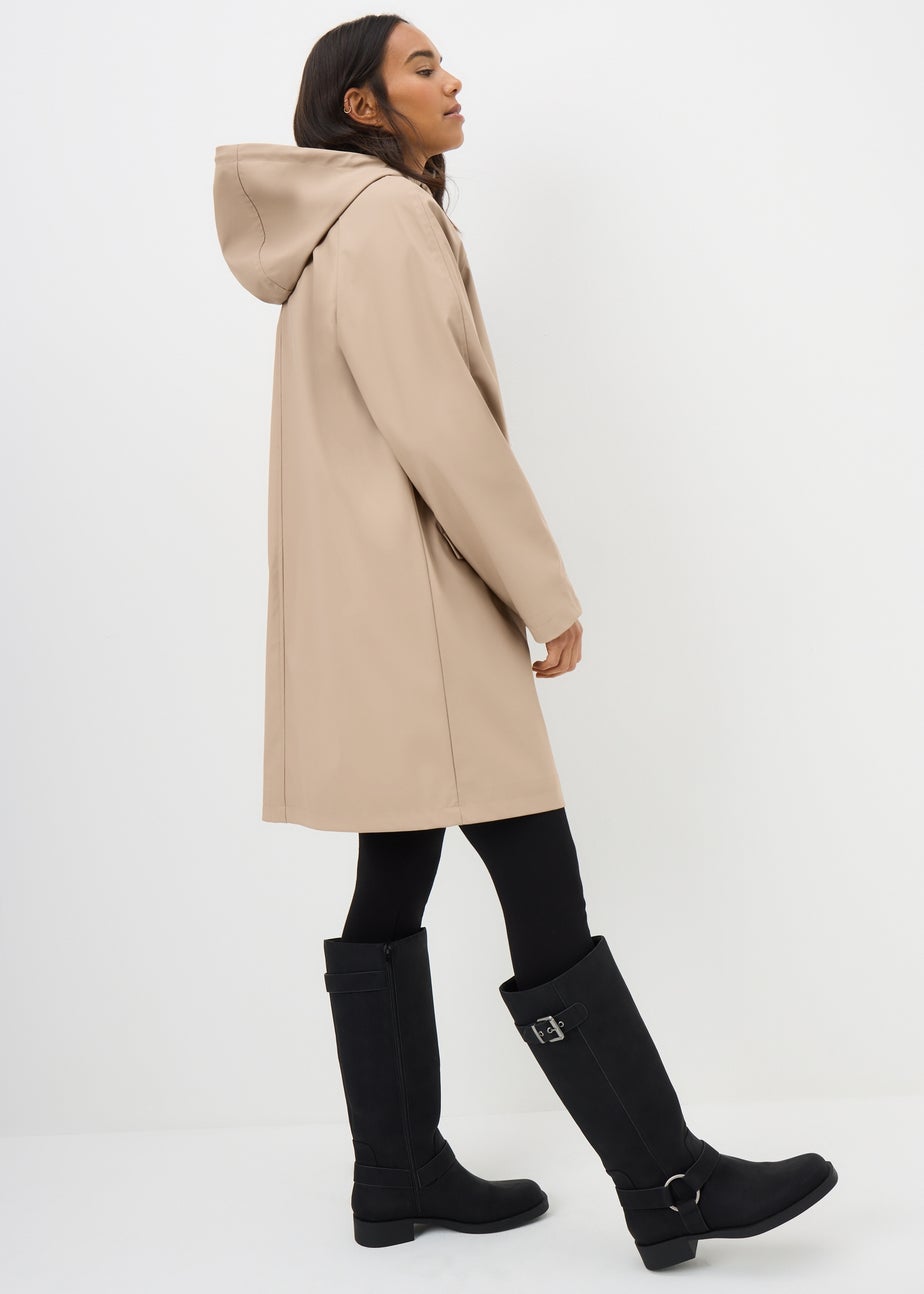 Stone Rubberised Showerproof Long Parka Coat