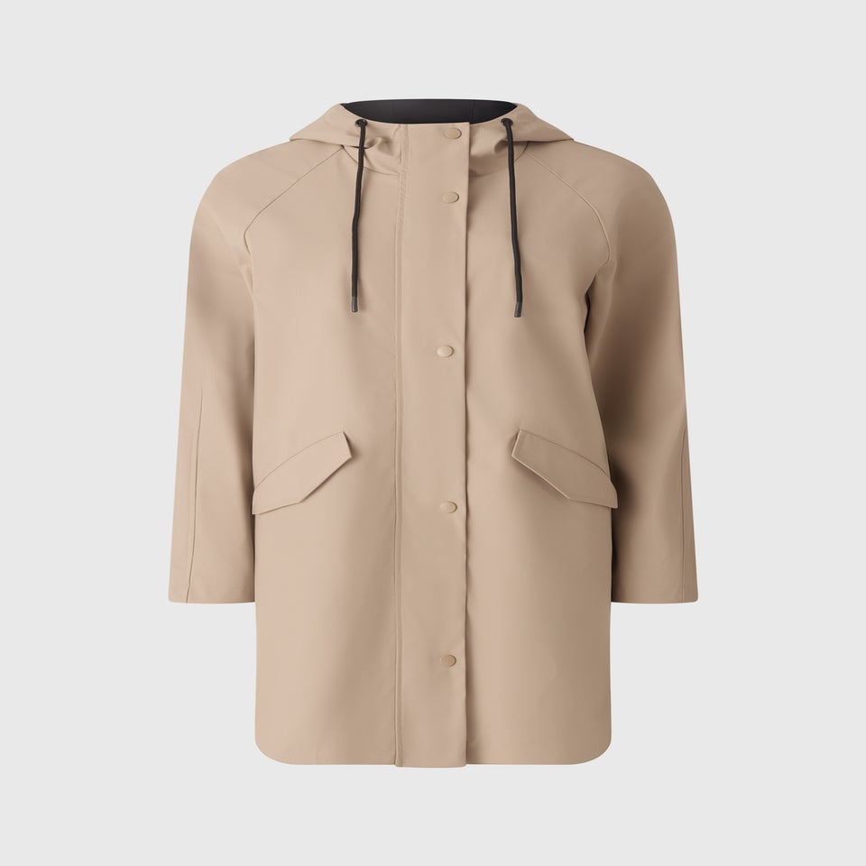 Stone Rubberised Showerproof Long Parka Coat