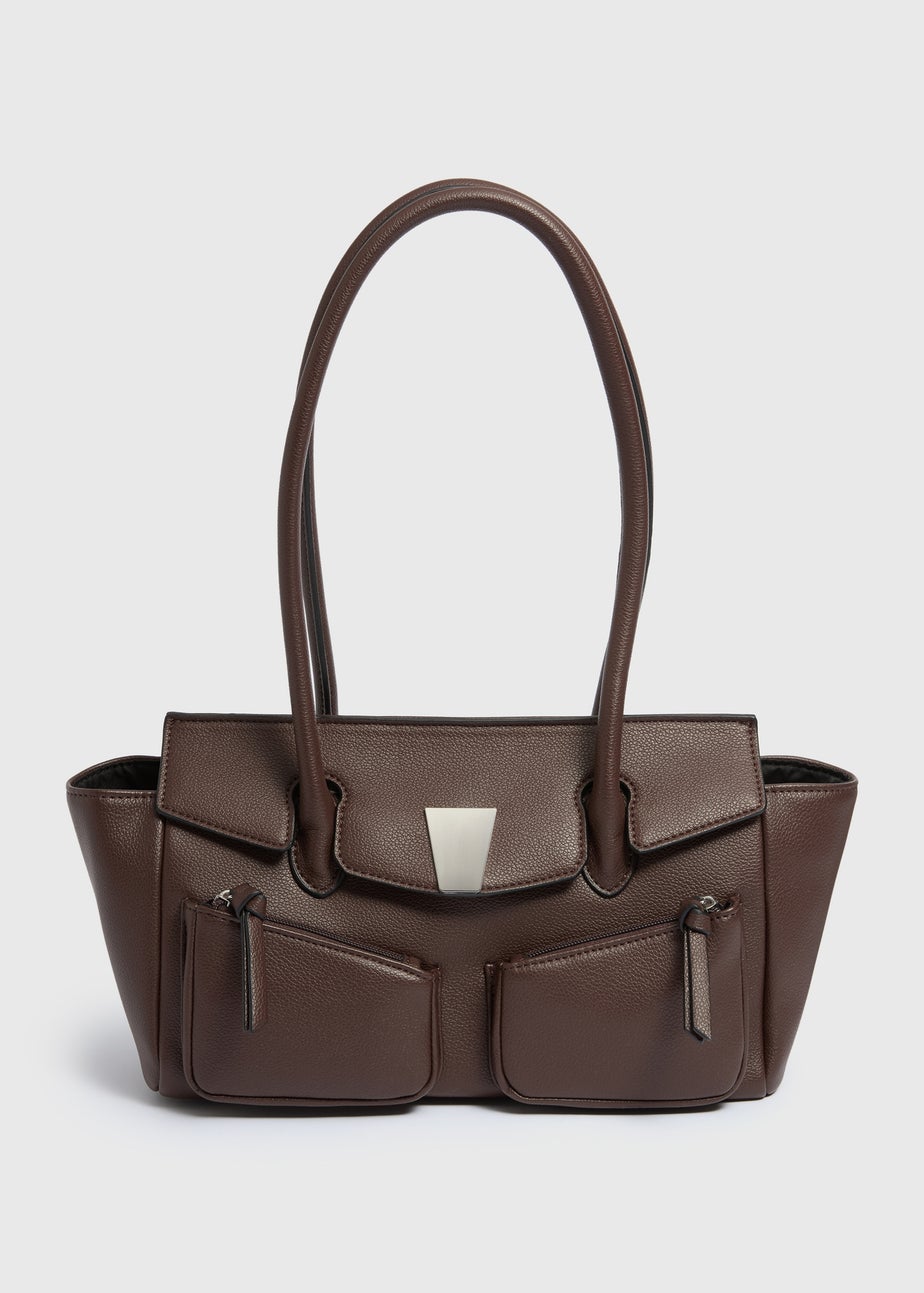 Brown Faux Leather Bowler Bag