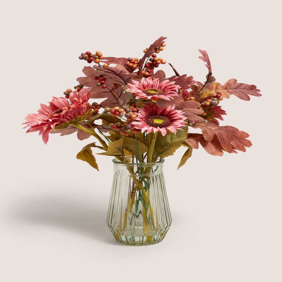 Pink Sunflowers Clear Vase