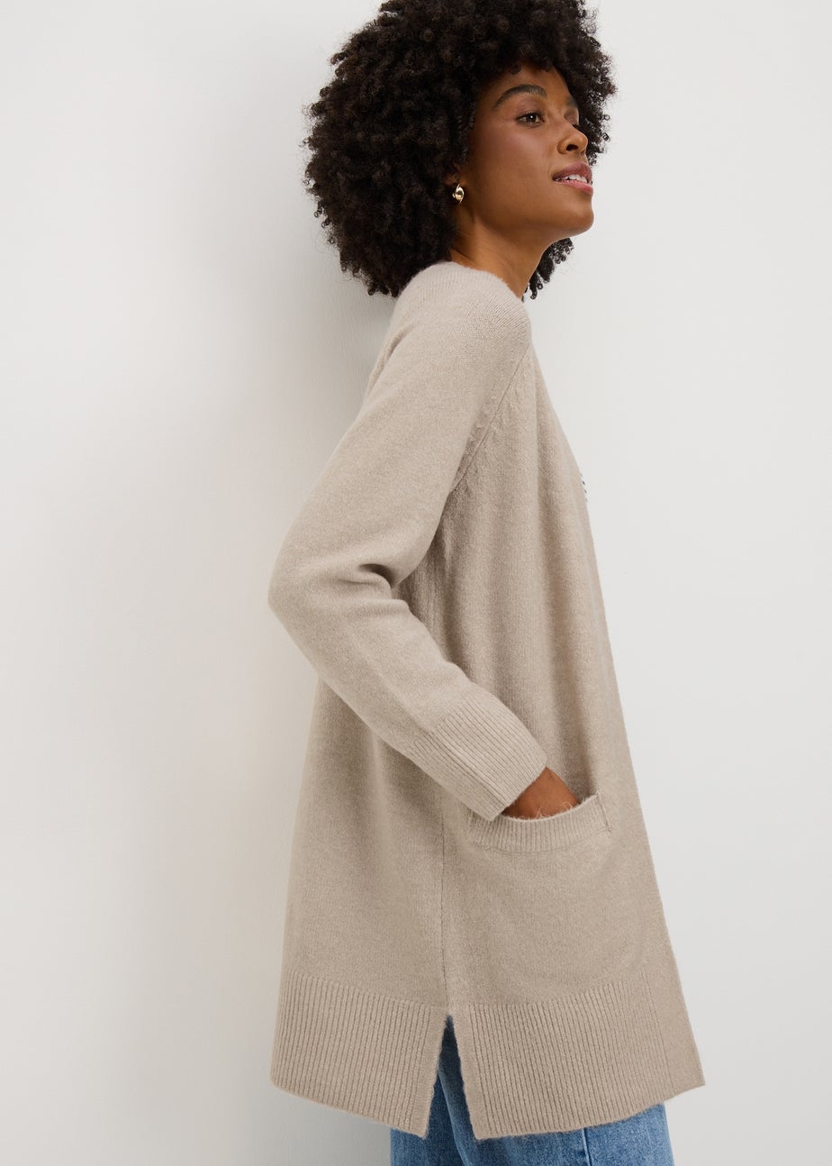 Oatmeal Statement Longline Cardigan