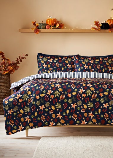 Navy Autumn Foliage Duvet Set