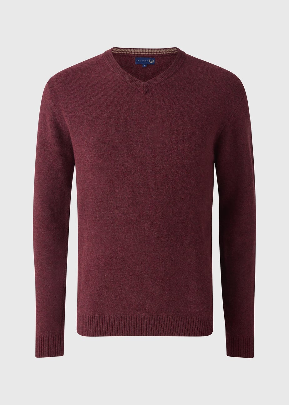Lincoln Burgundy Long Sleeve V-Neck Jumper