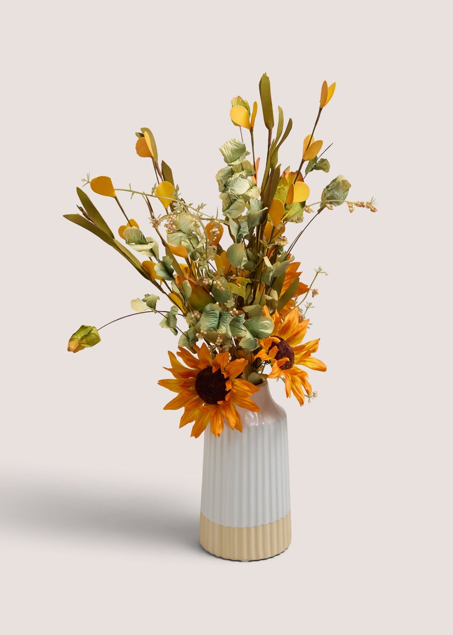 Orange Sunflower In Ribbed Pot