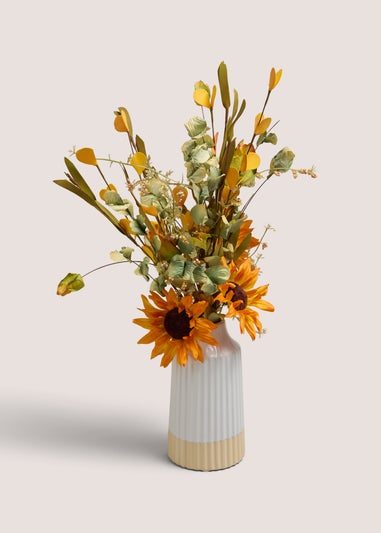 Orange Sunflower In Ribbed Pot