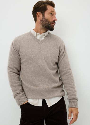 Stone Lambswool V Neck Jumper