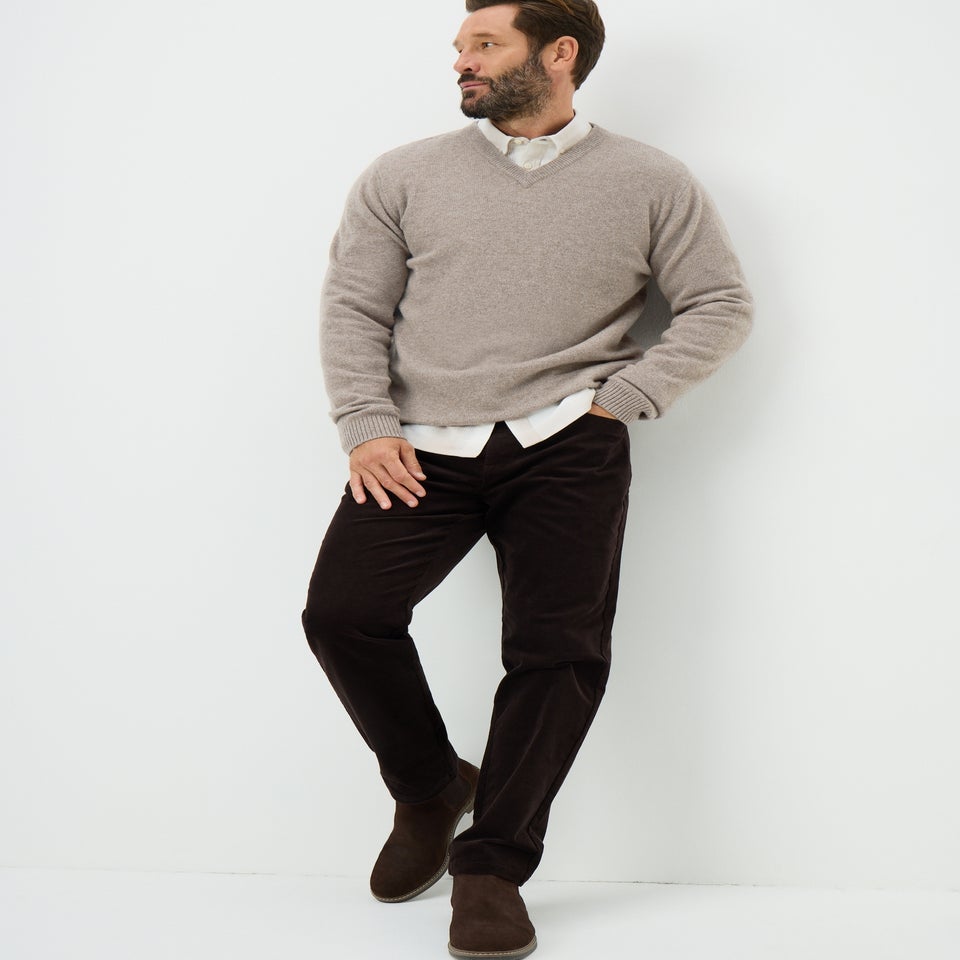 Stone Lambswool V Neck Jumper