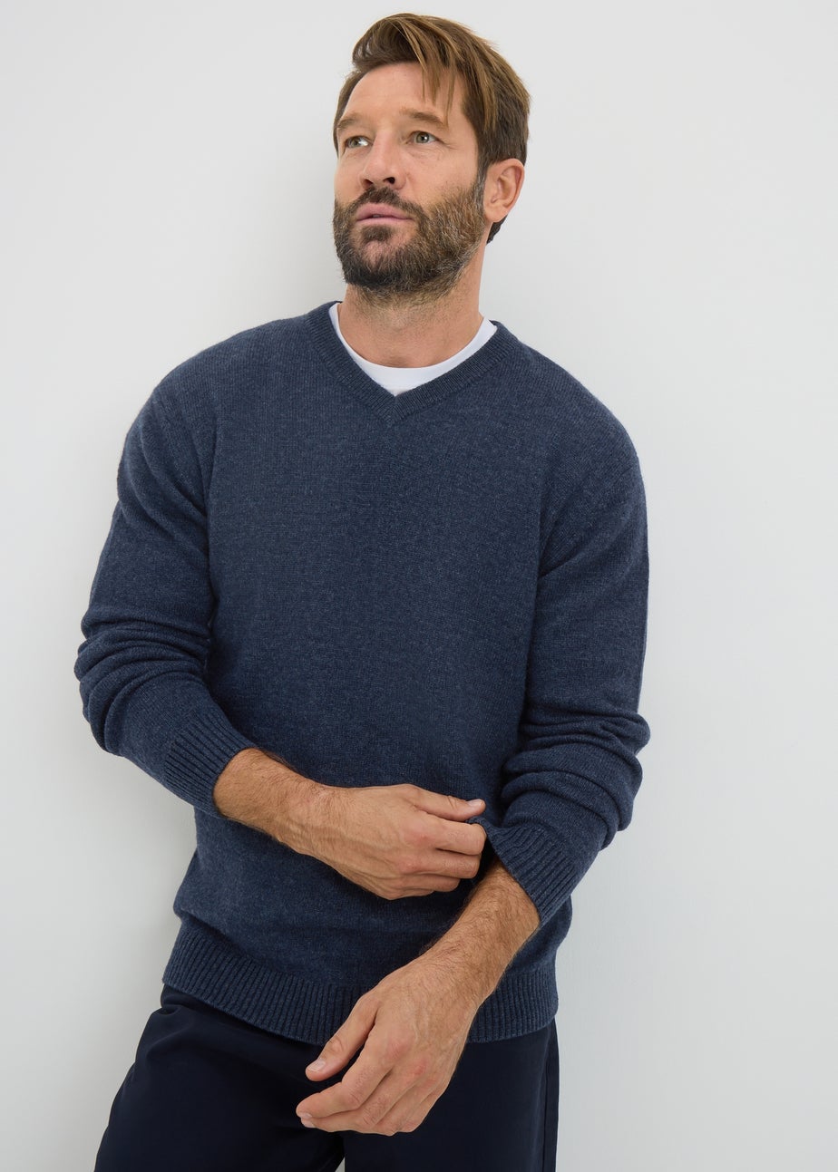 Lincoln Navy Lambswool V Neck Jumper
