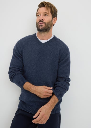 Lincoln Navy Lambswool V Neck Jumper