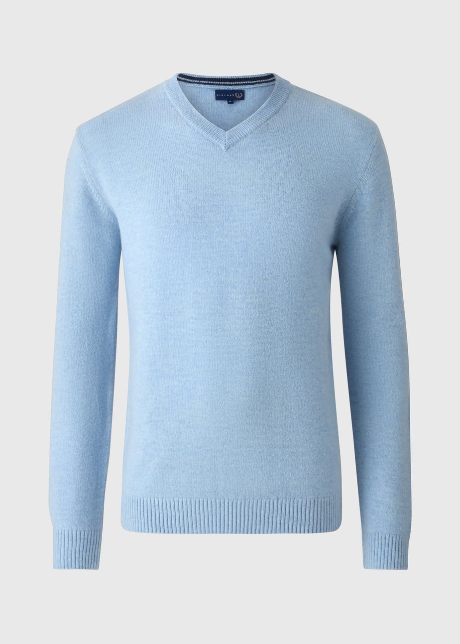 Lincoln Light Blue Lambswool V Neck Jumper