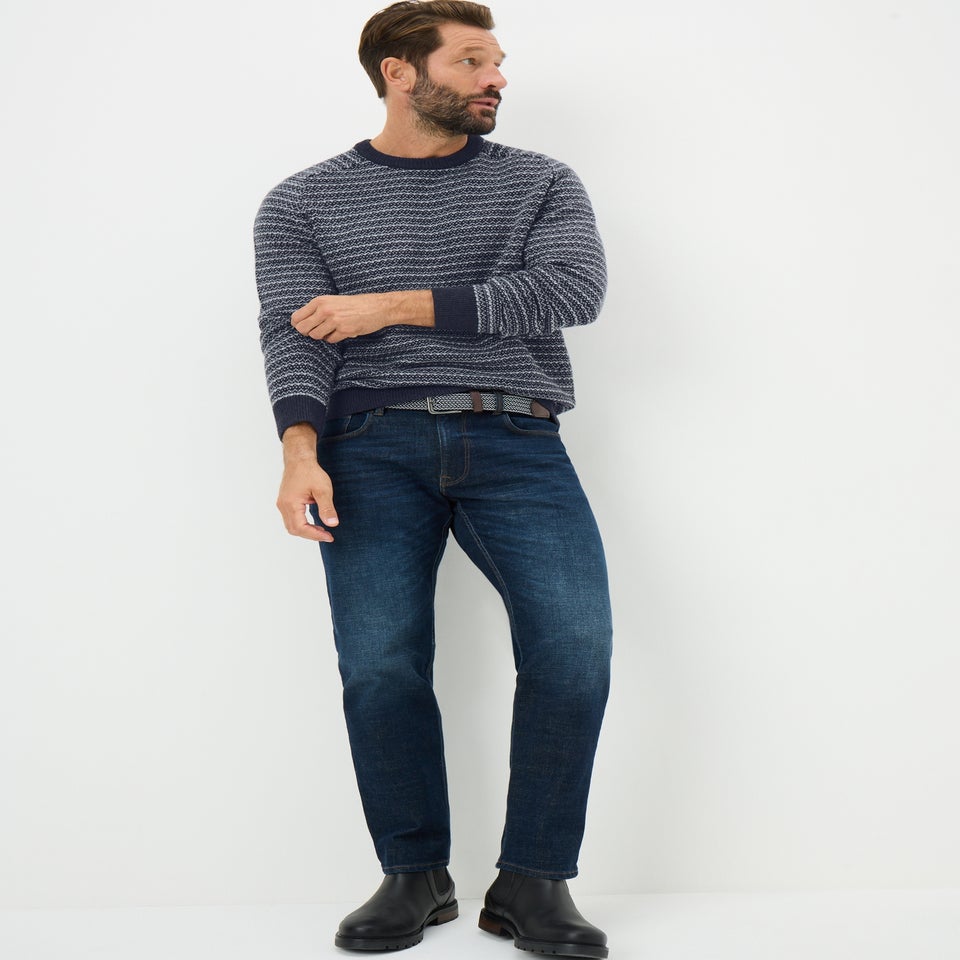 Navy Striped Crew Neck Jumper