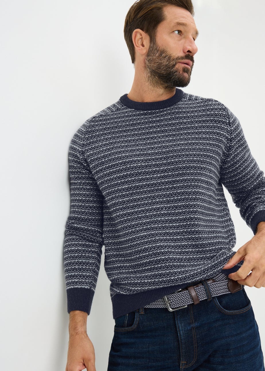 Navy Striped Crew Neck Jumper