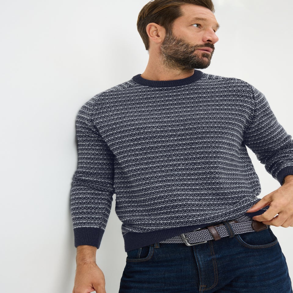 Navy Striped Crew Neck Jumper