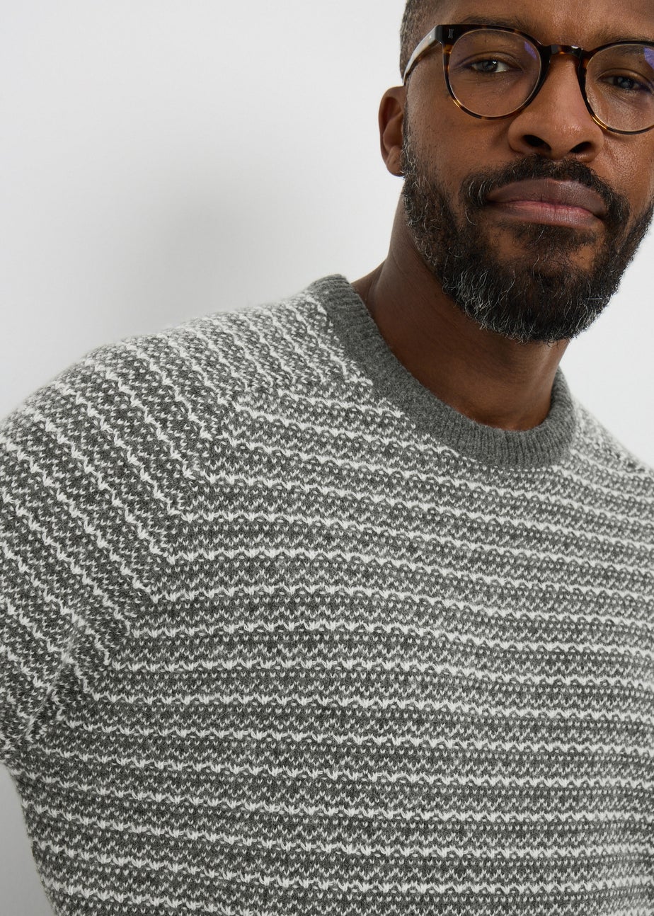 Grey Crew Neck Patterned Jumper