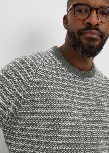 Grey Crew Neck Patterned Jumper