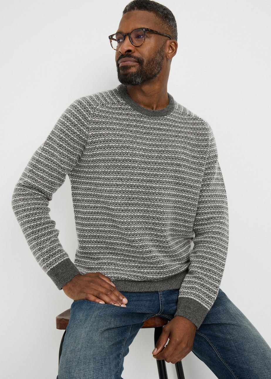 Grey Crew Neck Patterned Jumper