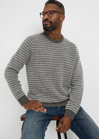 Grey Crew Neck Patterned Jumper
