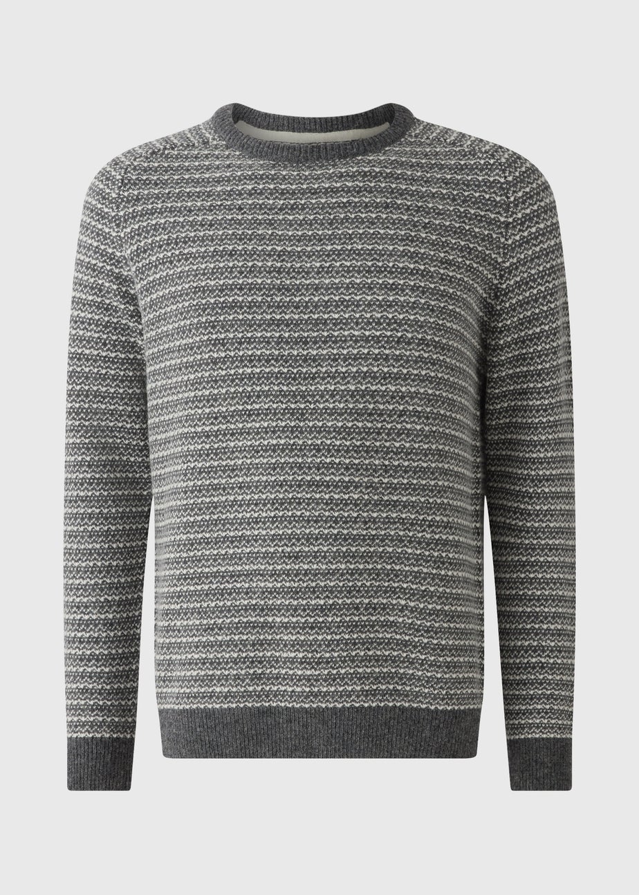 Grey Crew Neck Patterned Jumper