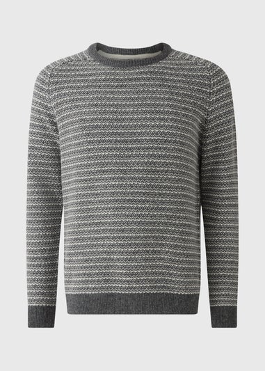 Grey Crew Neck Patterned Jumper