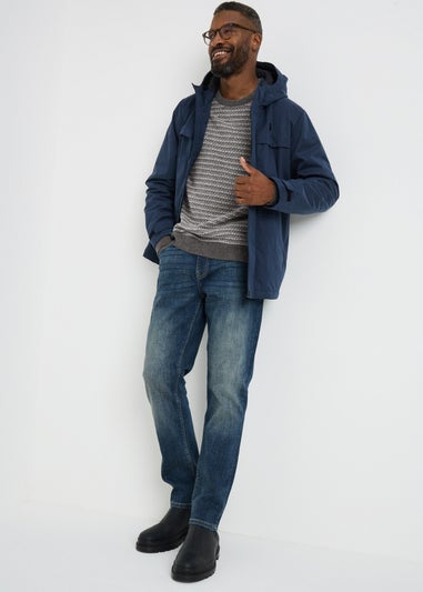 Grey Crew Neck Patterned Jumper